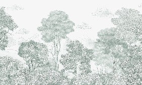 Panoramic Forests and Mountains green wallpaper