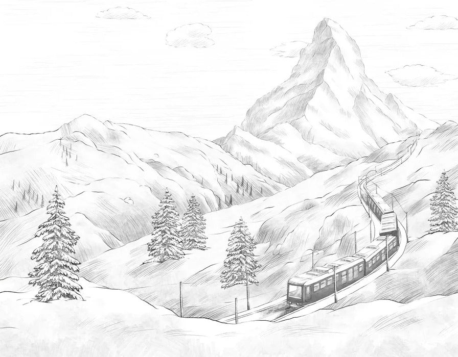 Black and white panoramic Matterhorn wallpaper