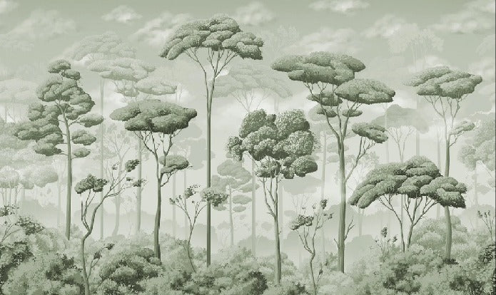 Panoramic pinewood voluptuous green wallpaper