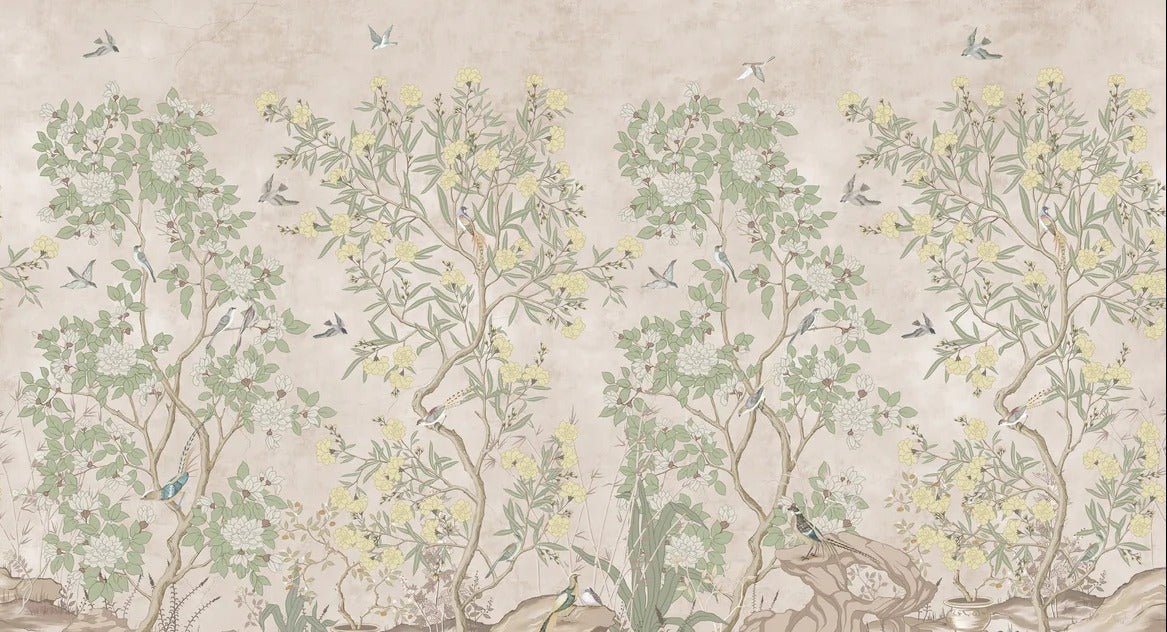Panoramic wallpaper chinoiserie garden