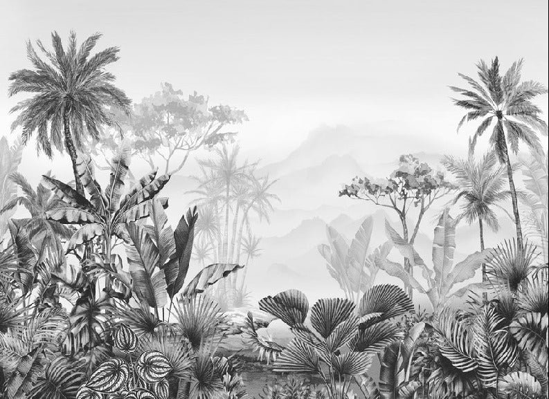 Tropical black and white wallpaper