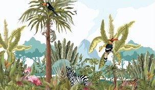 Children's panoramic jungle wallpaper
