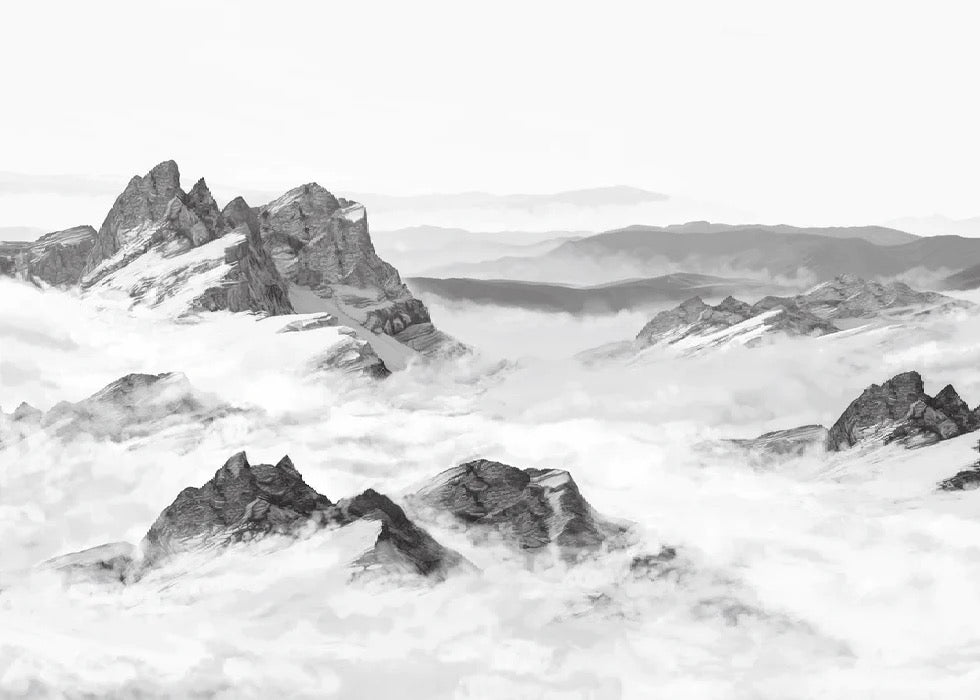 Black and white panoramic mountain wallpaper