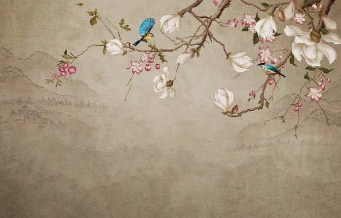 Romantic bird bathroom wallpaper
