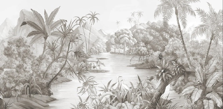 Picturesque jungle panoramic wallpaper