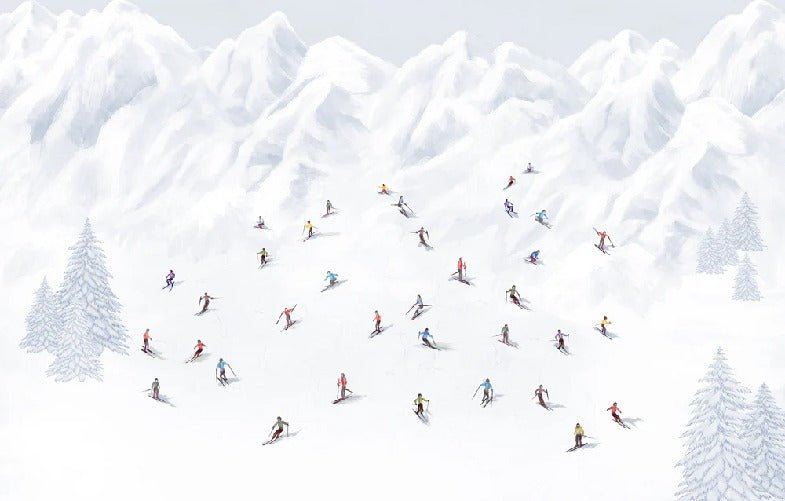 Colorful skiers mountain wallpaper