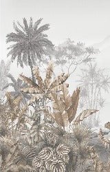 Tropical sepia bathroom wallpaper