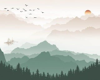 Mountain in mist wallpaper terracotta