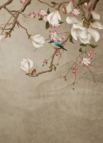 Romantic bird bathroom wallpaper