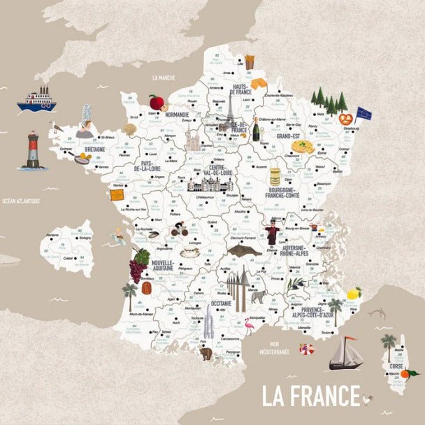 Children's map of France wallpaper beige