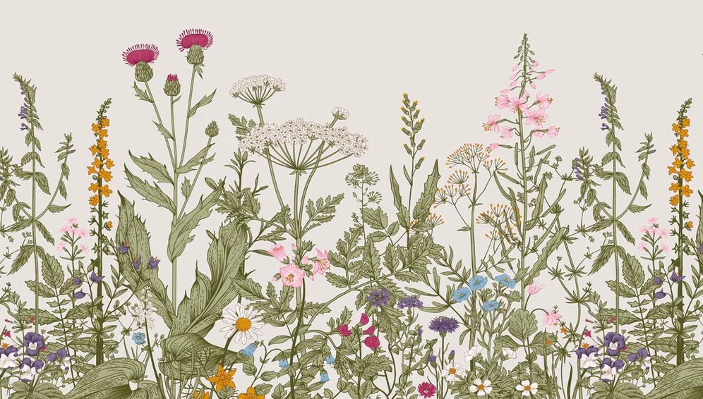 Romantic folk botanical flower wallpaper