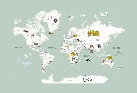 Children's French world map wallpaper green