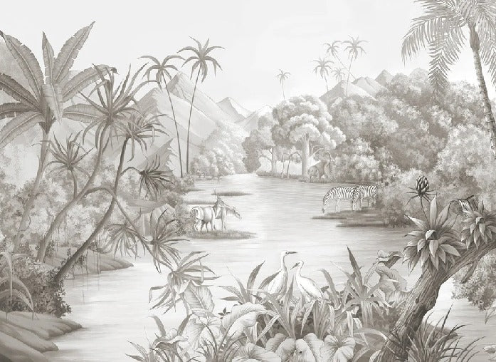 Picturesque jungle panoramic wallpaper