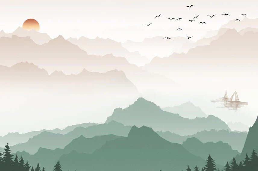 Mountain in mist wallpaper terracotta