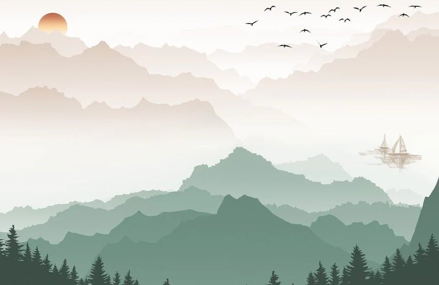 Mountain in mist wallpaper terracotta