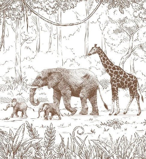 Monochrome children's jungle wallpaper