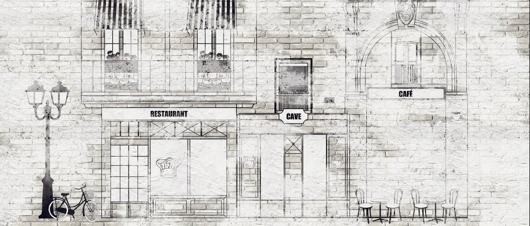 Papier peint bistrot vintage façade parisienne, XXL, tendance