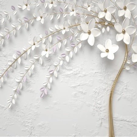 3D panoramic trompe l'oeil flowering tree wallpaper