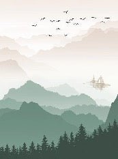 Mountain in mist wallpaper terracotta