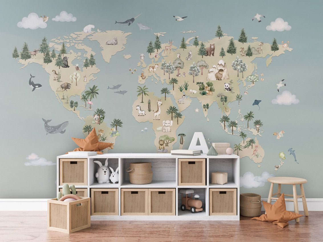 Papier peint enfant - Atlas des animaux - Muralconcept