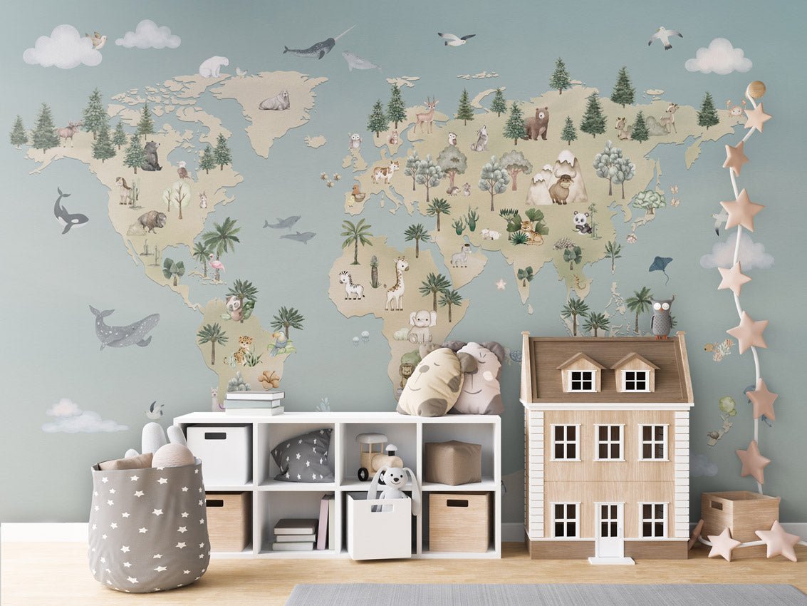 Papier peint enfant - Atlas des animaux - Muralconcept