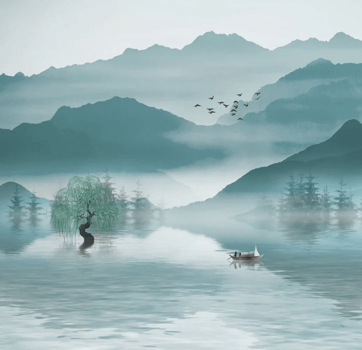 Papier Peint Entre Montagne et Lac - H145cm x L150cm - Matière Softouch, XXL, tendance