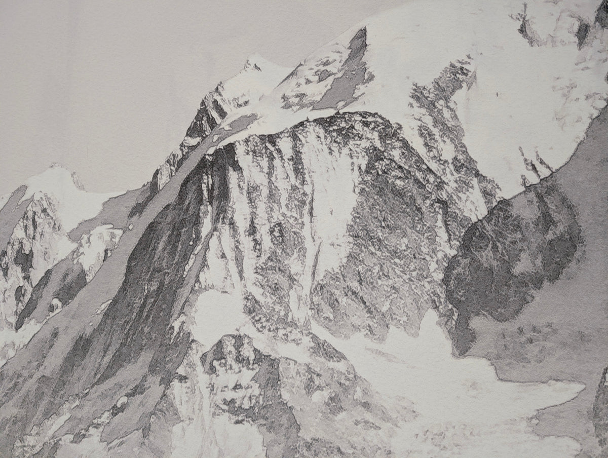 Papier peint Mont blanc dans la brume Noir et BLanc H250cm x L750cm - Matière Softouch