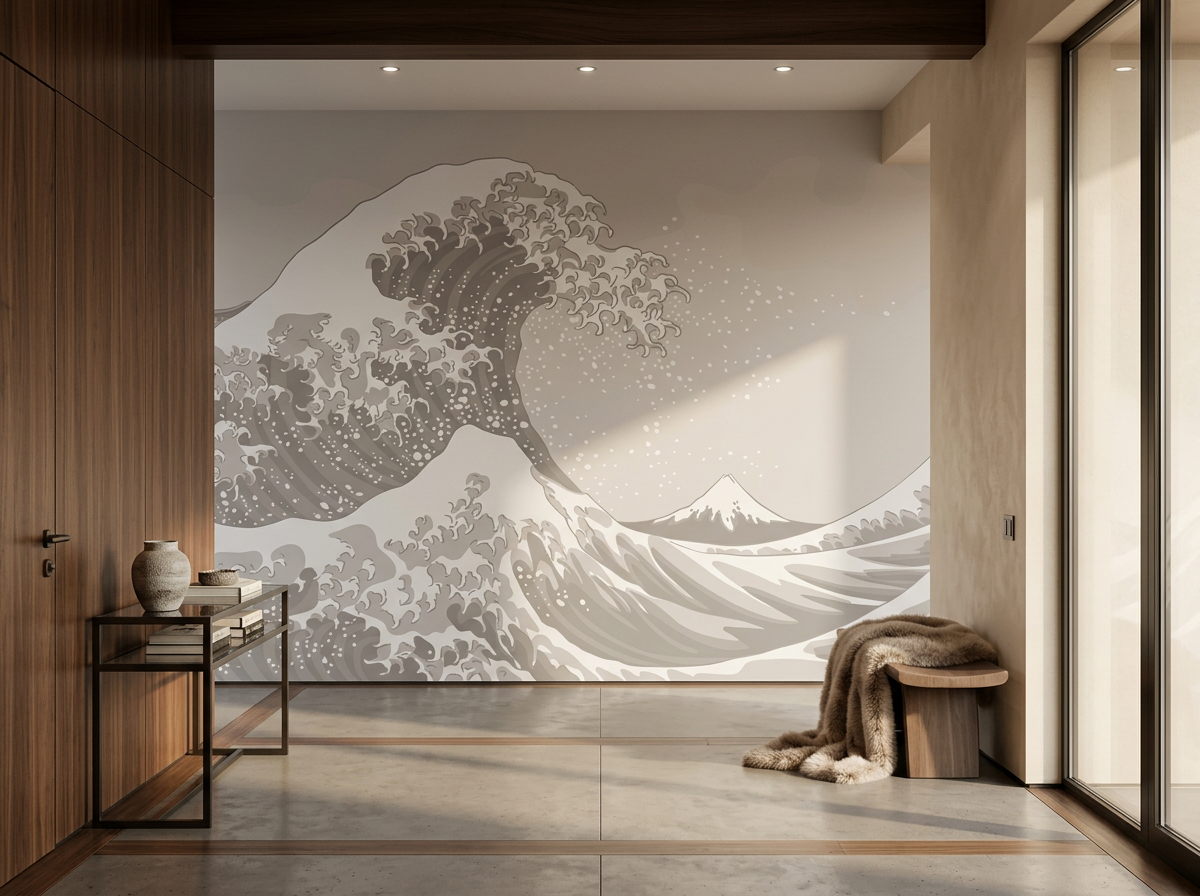 Papier peint japonisant - Grande Vague de Kanagawa Beige - Muralconcept