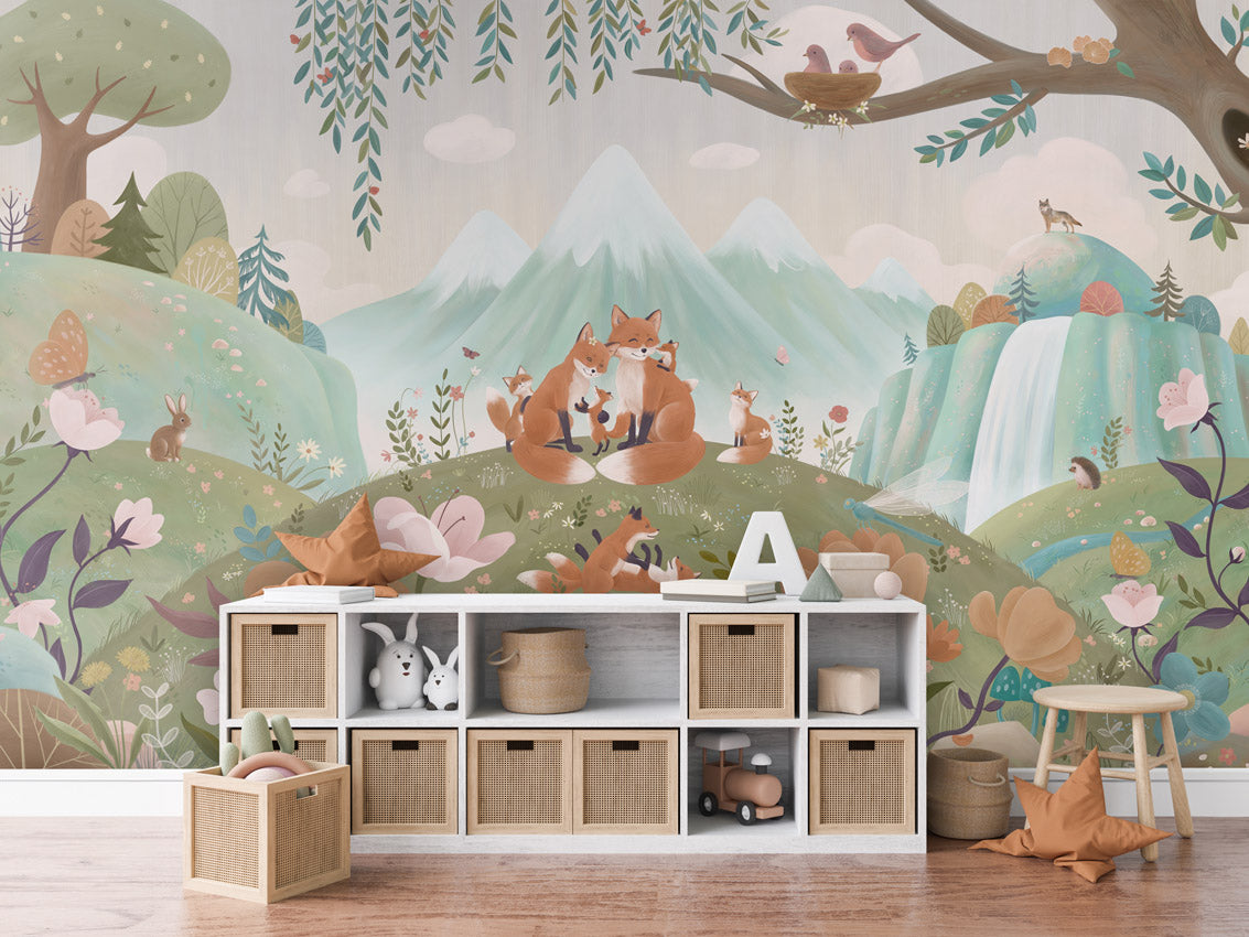 Papier peint enfant - La famille des renards - Muralconcept