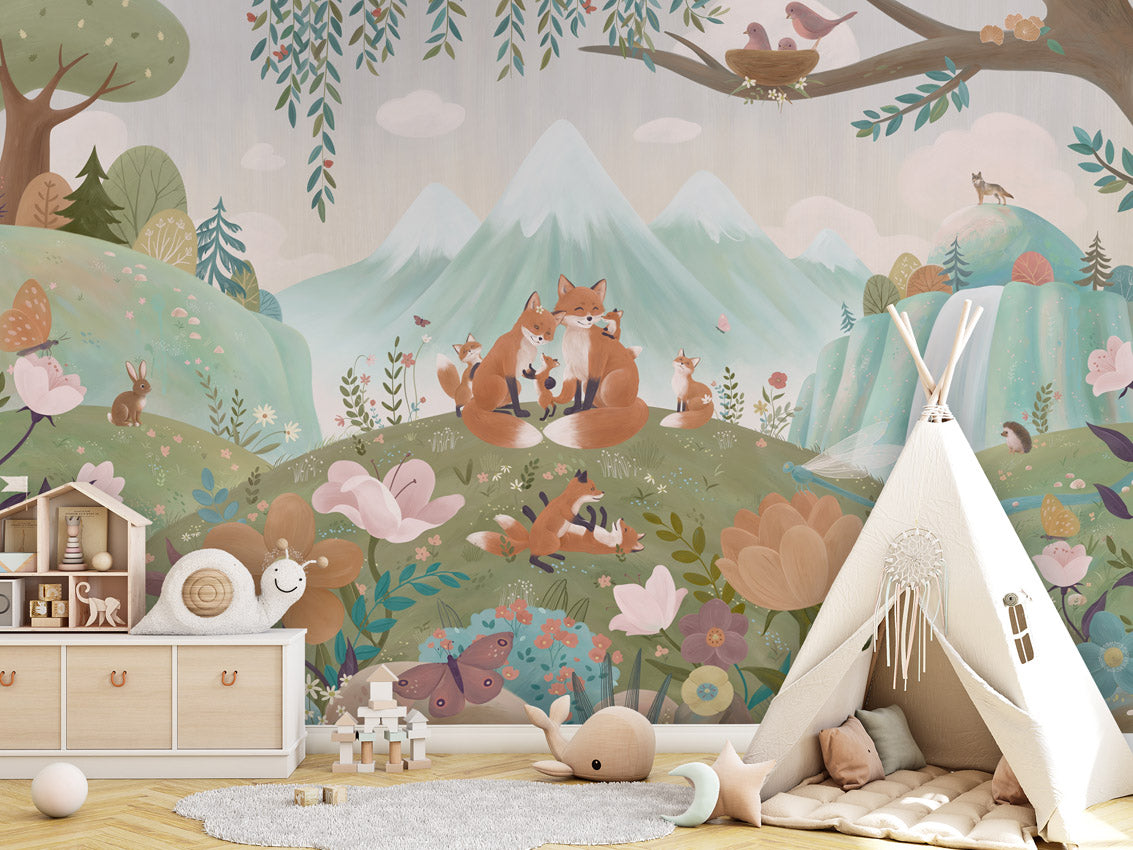 Papier peint enfant - La famille des renards - Muralconcept