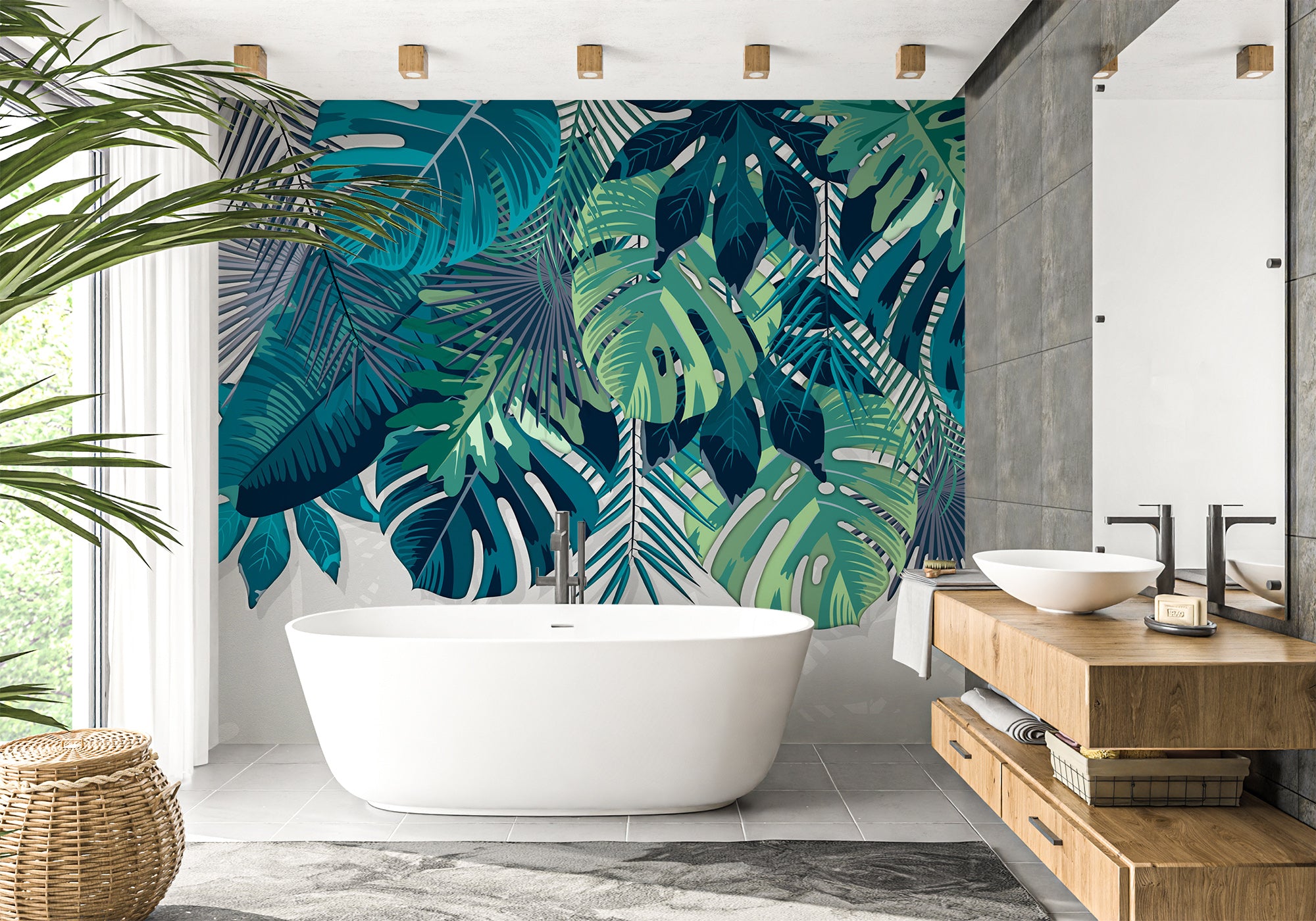 Papier peint salle de bain botanica graphique, XXL, tendance