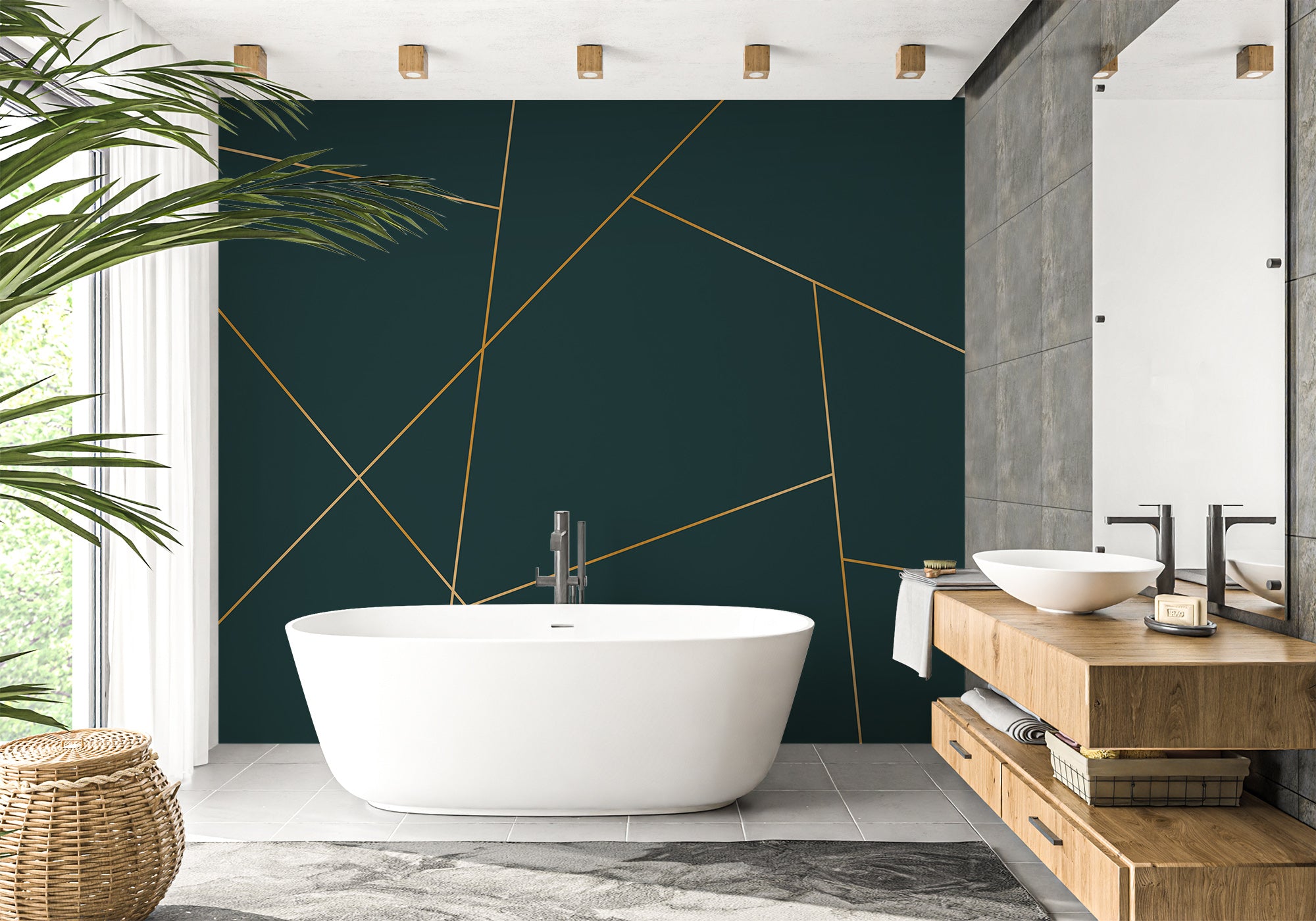 Papier peint salle de bain Zig Zag vert, XXL, tendance