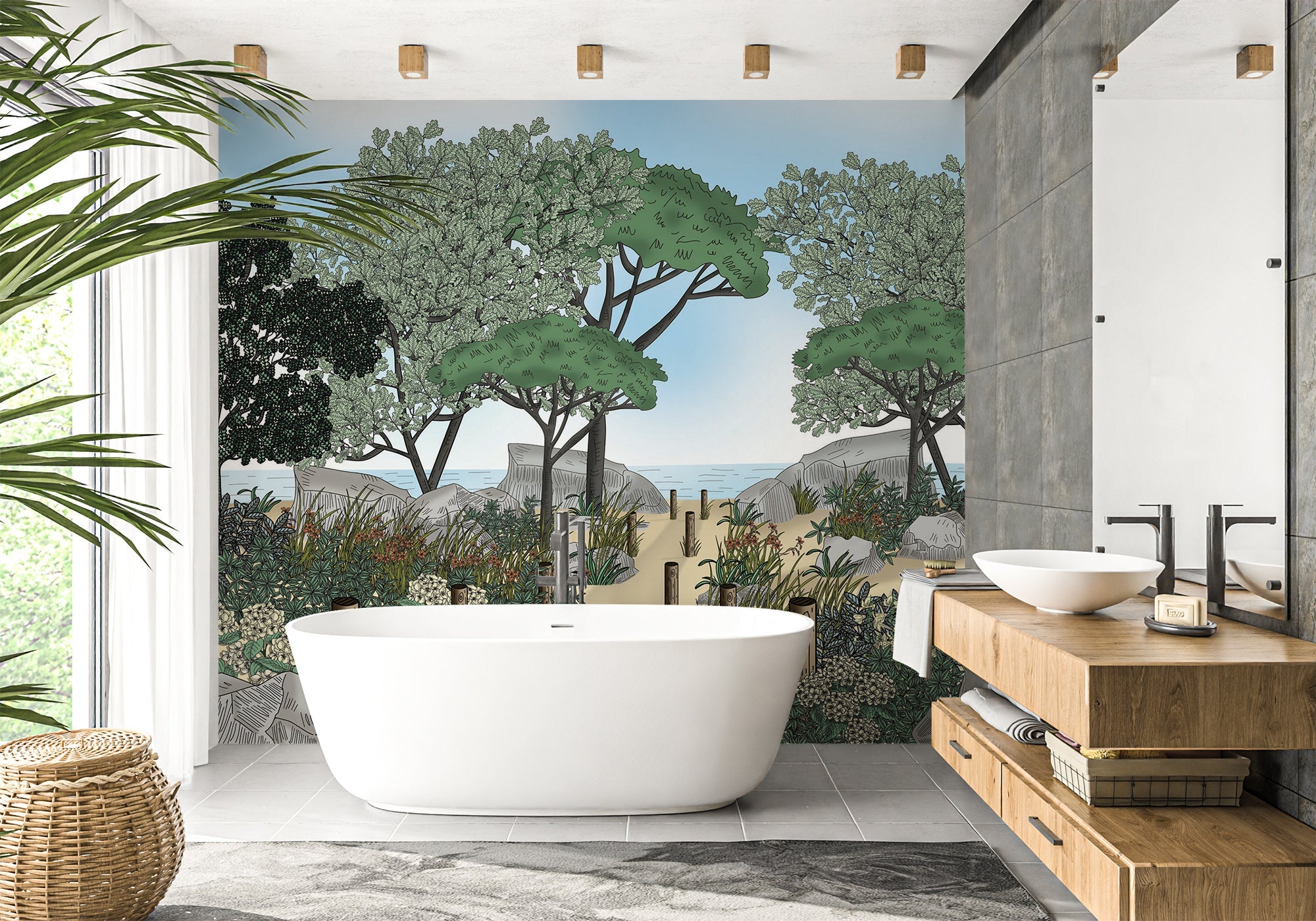 Papier peint salle de bain paysage France bord de mer, XXL, tendance