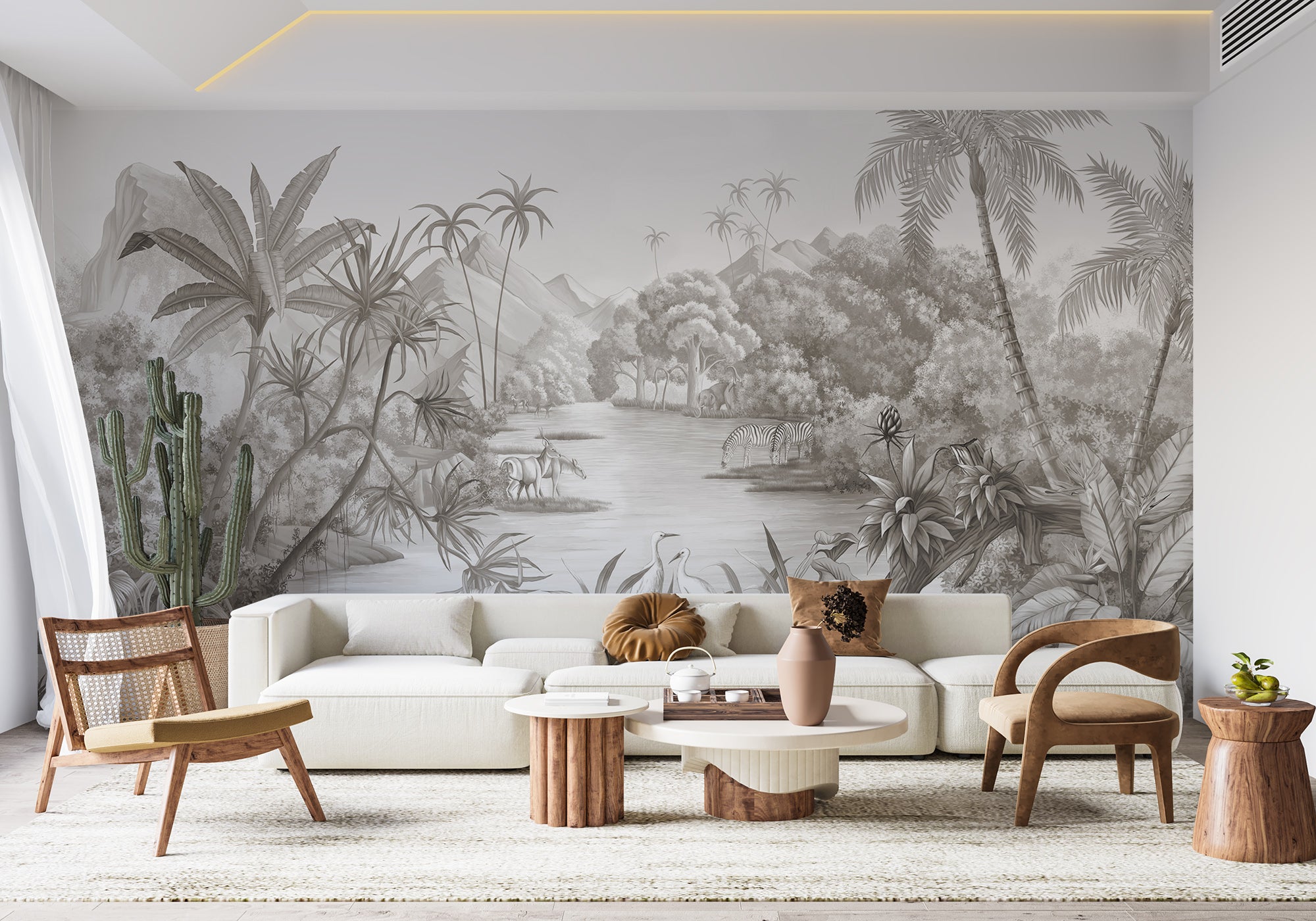 Papier peint panoramique jungle pittoresque, XXL, tendance