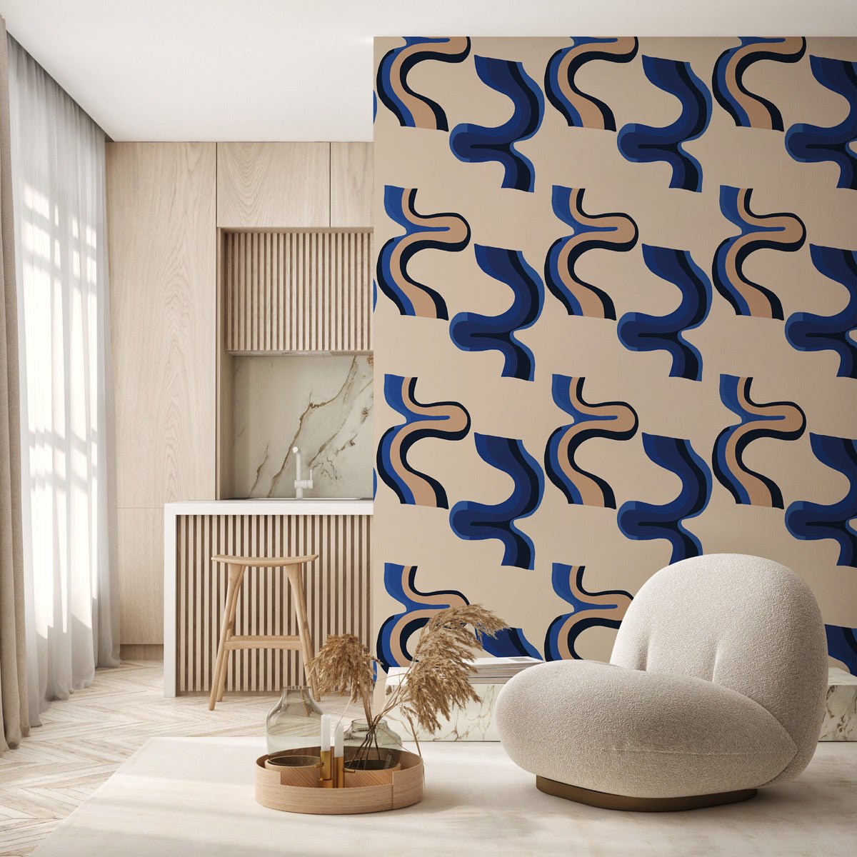 Papier peint rétro style bleu, XXL, tendance