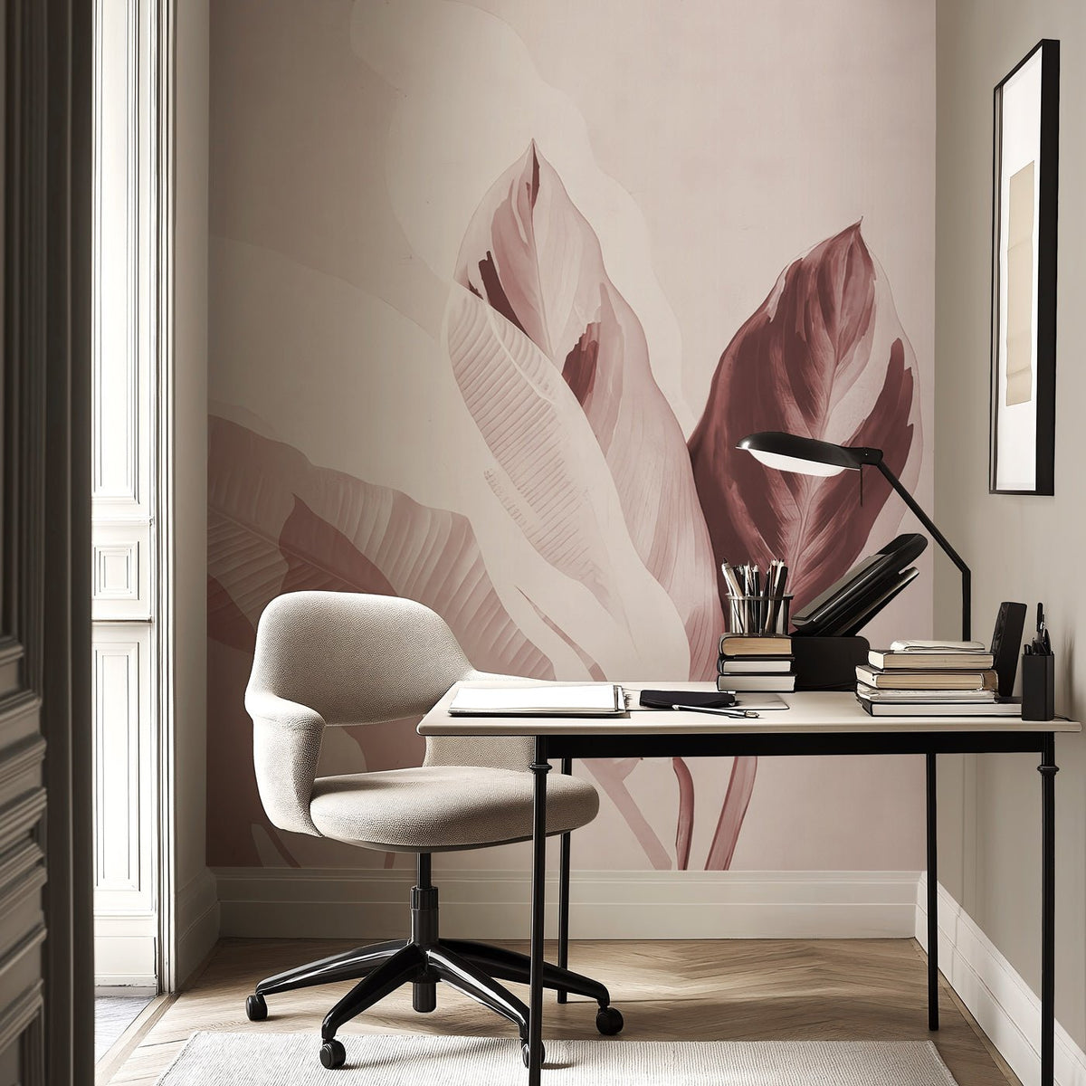 Modern burgundy foliage wallpaper