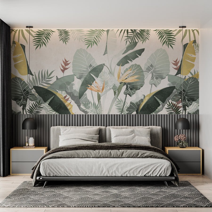 Custom-made green and yellow plant wallpaper