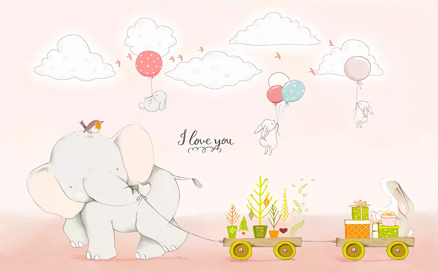 Papier peint chambre Bébé Eléphant Rose, mural concept, tendance