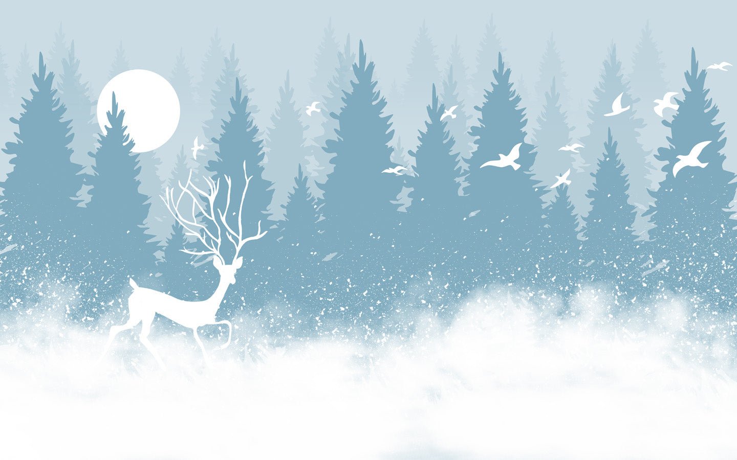 Papier peint panoramique Cerf forest in the mist, mural concept, tendance