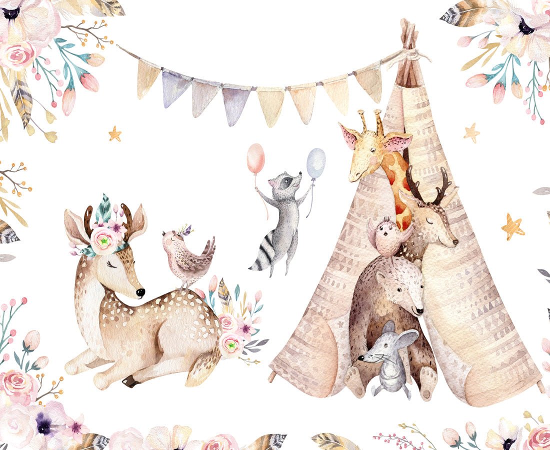 Papier peint panoramique chambre enfant craquant animaux, mural concept, tendance