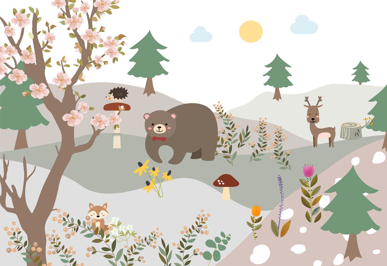 Papier peint chambre enfant ours forêt, mural concept, tendance