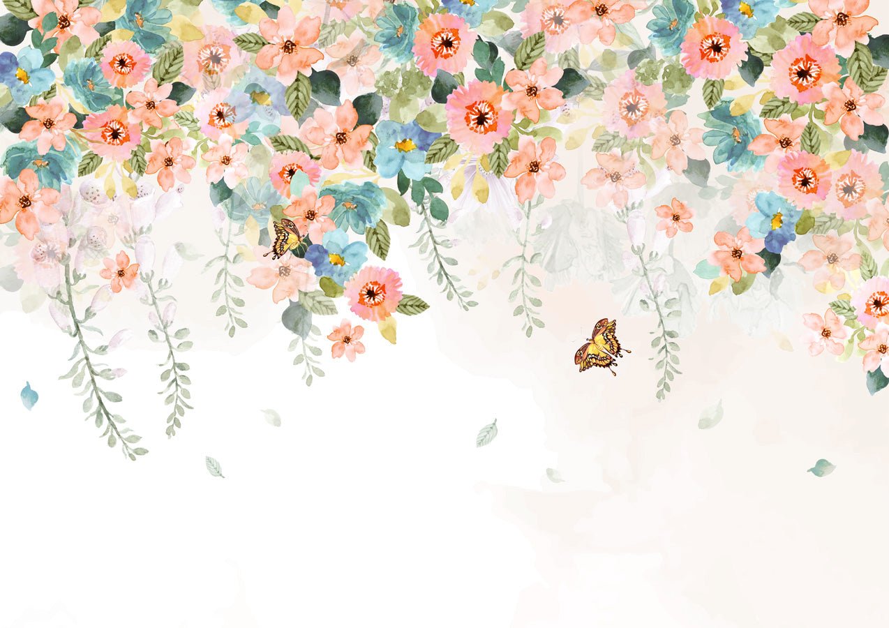 Papier peint salle de bain fleurs estivales, mural concept, tendance