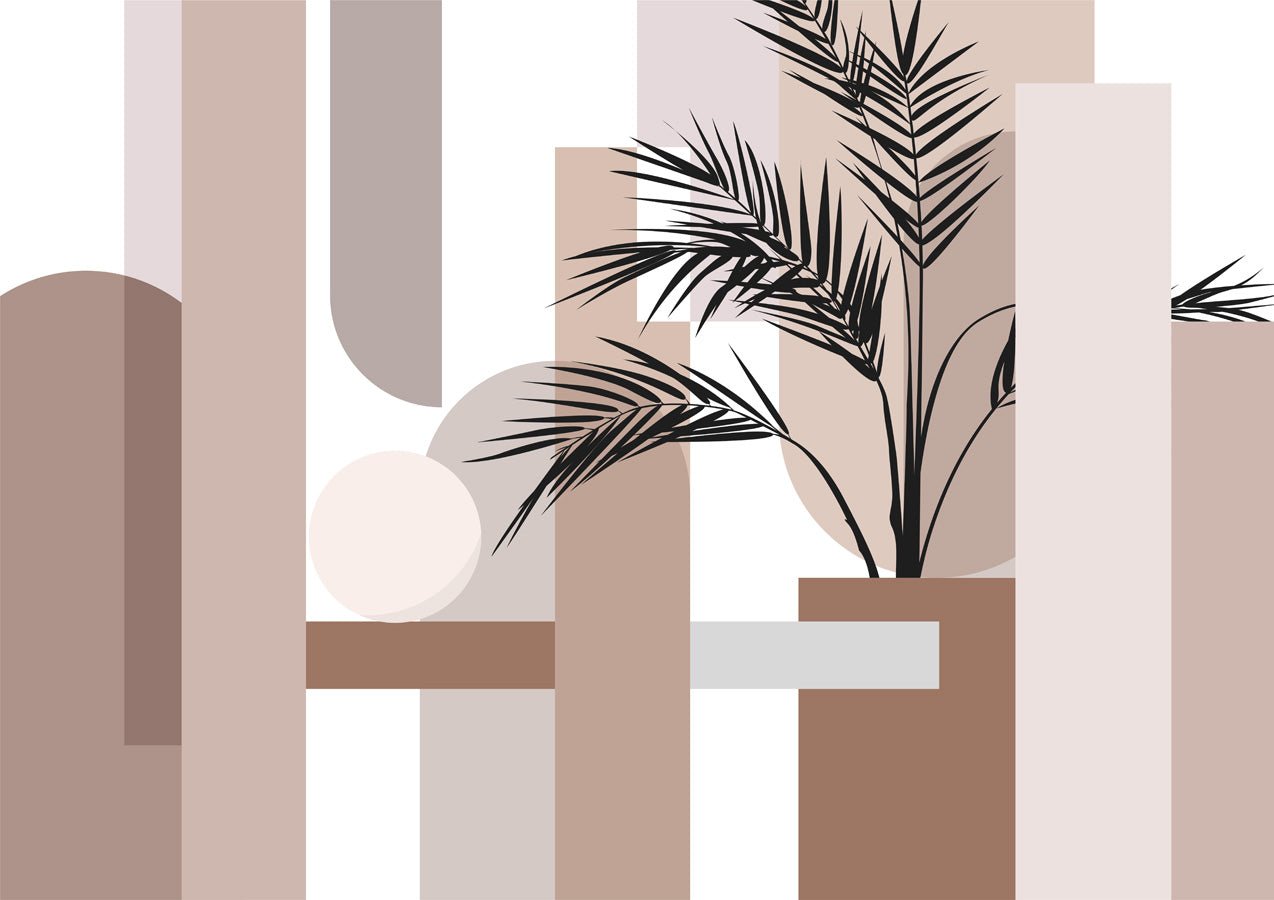 Papier peint panoramique géométrique terracotta, mural concept, tendance