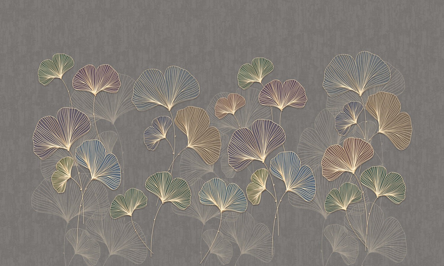 Papier peint salle de bain ginkgo asie tendance, mural concept, tendance