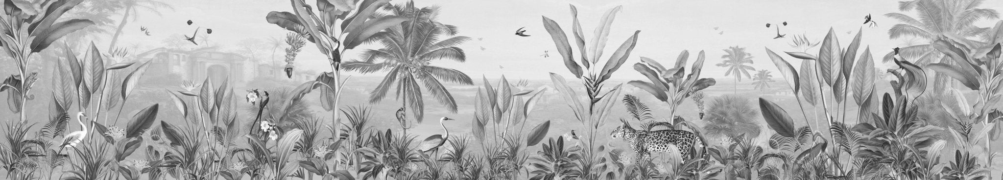 Papier peint mirage tropical noir et blanc, mural concept, tendance