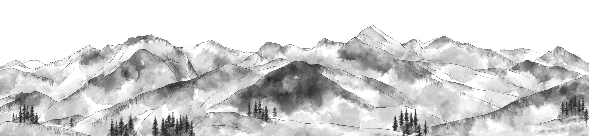 Papier peint montagne chaine des Aravis noir et blanc, mural concept, tendance