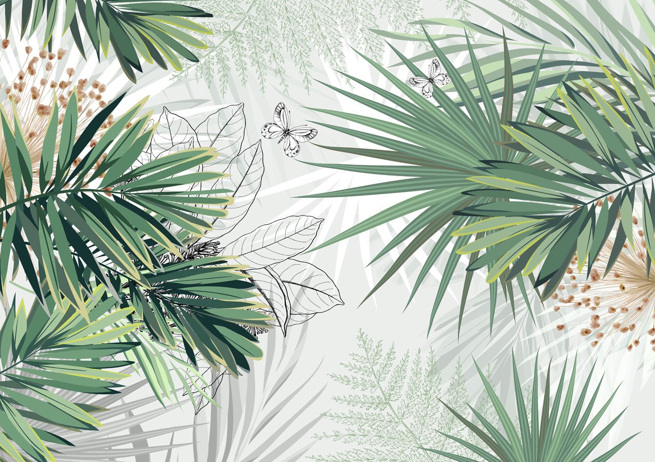 Papier peint salle de bain nature green palm, mural concept, tendance