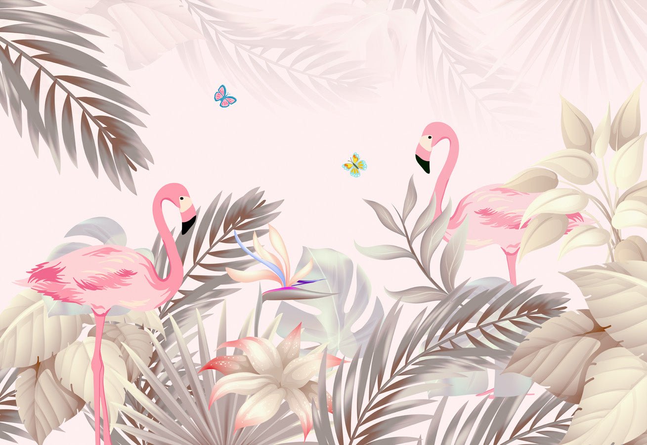 Papier peint Palm & Flamant Rose, mural concept, tendance