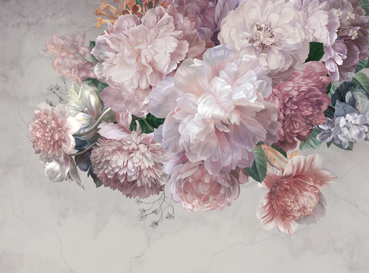 Papier peint panoramique pivoines, mural concept, tendance