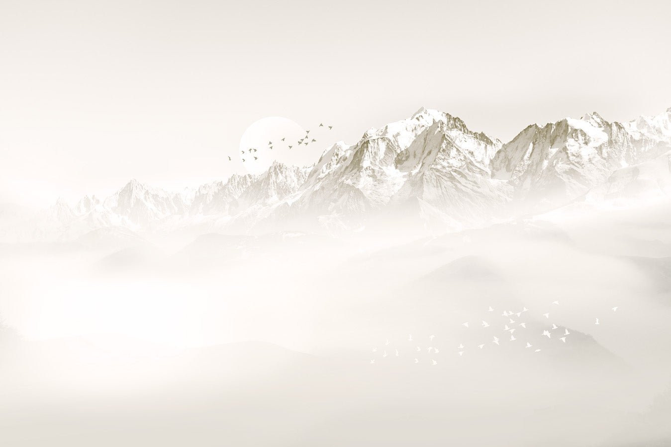 Papier peint salle de bain matin brumeux Mont Blanc, mural concept, tendance